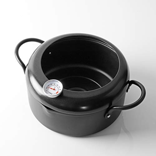 PEARL METAL Matte Tempura Pan, 20cm, Limited Edition, Black, Iron, with Thermometer, BLKP Black, AZ-5037