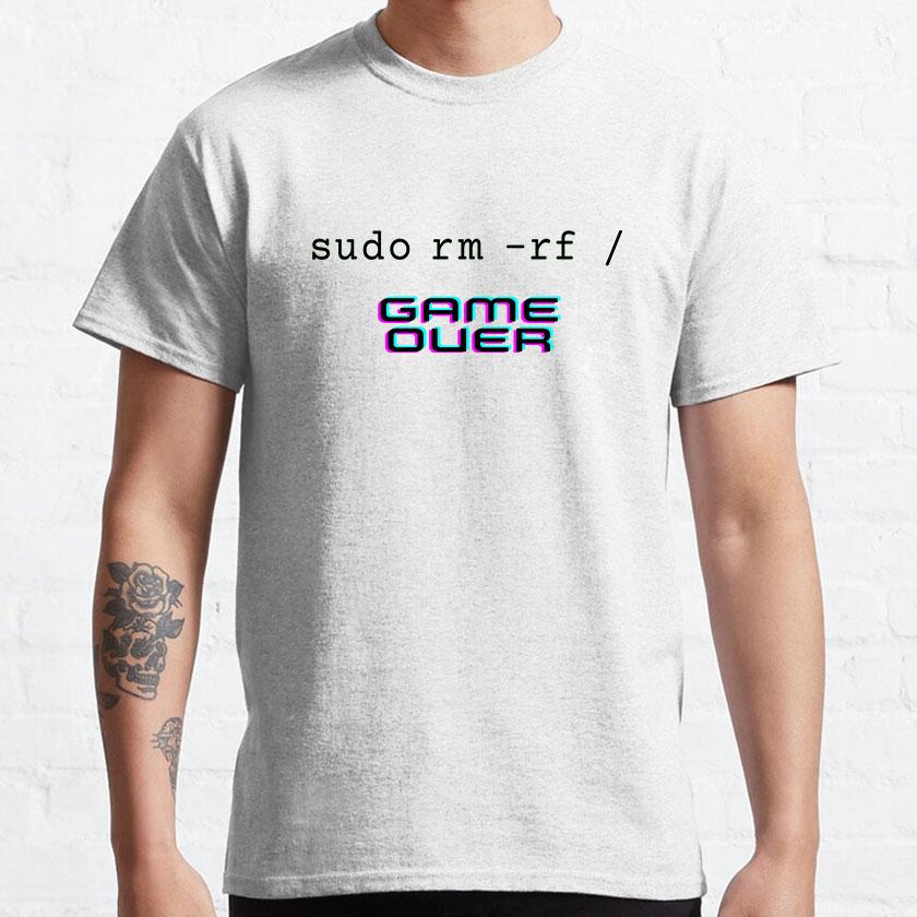 Sudo Rm -rf  GAME OVER Linux Command Geek Nerd Terminal Ubuntu Computer 100% Cotton Clothing Printed Plus Size T-Shirt for Man