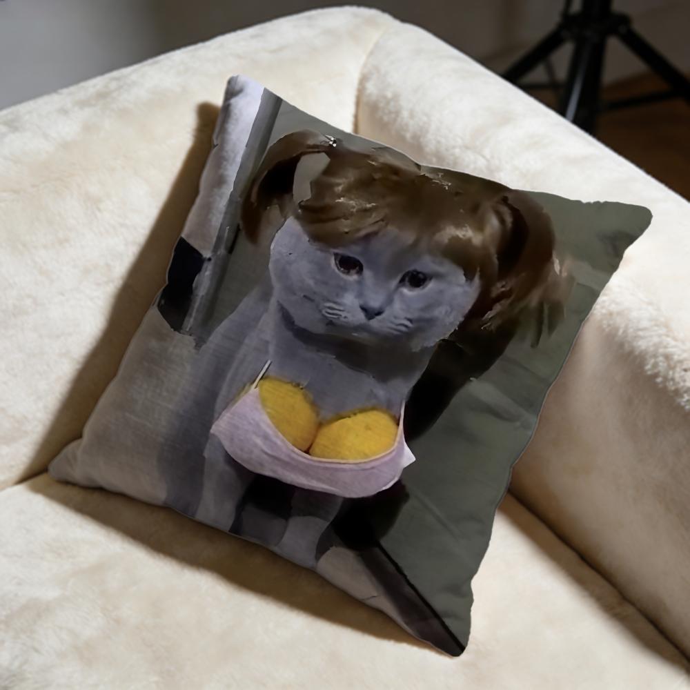 Pet Cat Funny Memes Cushion Cover Soft Decorative Pillow Case Suitable For Bedroom Sofa Car Travel Use