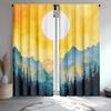 2pcs Abstract Nature Curtains, Mountain and Sun Vintage Design for Bedroom and Living Room