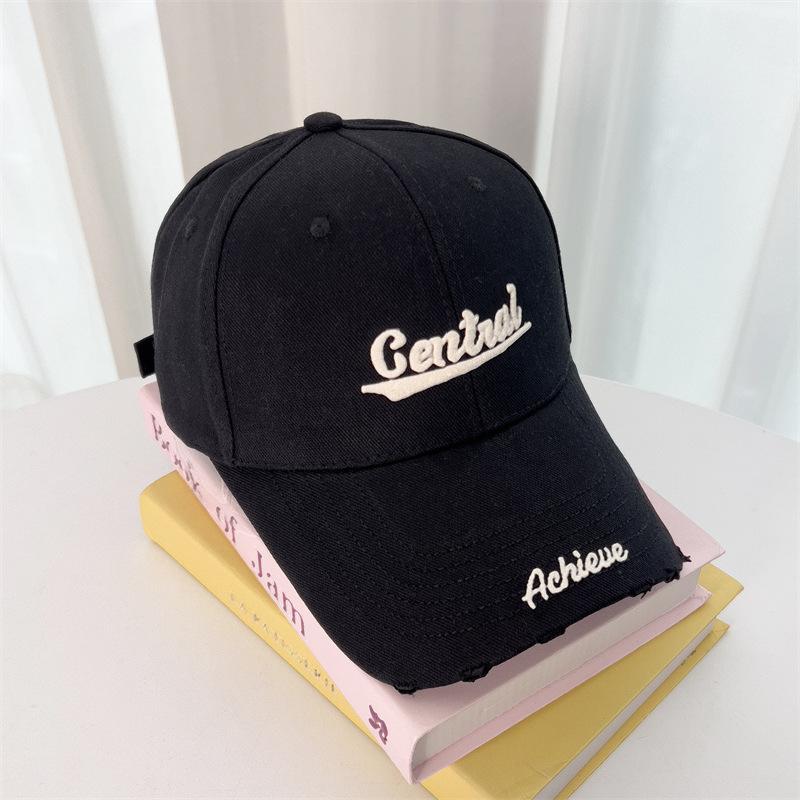 Letter Embroidered Hard Top Big Head Circumference Baseball Hat for Women Trendy Versatile Wide Brim Showing Face Small Sun Protection Baseball Cap