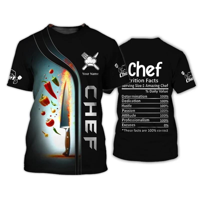 Round Neck Fun Chef 3D Printed T-shirts Fashionable Short Sleeved Men's T-shirts - Soft Medium Stretch Polyester Fabric Summer Relaxed Fit Clothing