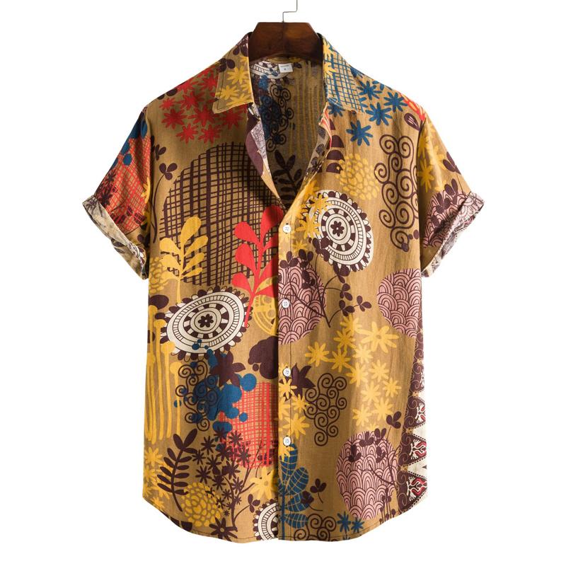 Men's Retro 90s Printed Shirts Hawaiian Short Sleeved Button Up Shirt Tropical Vacation Beach Shirt Casual Loose Tops