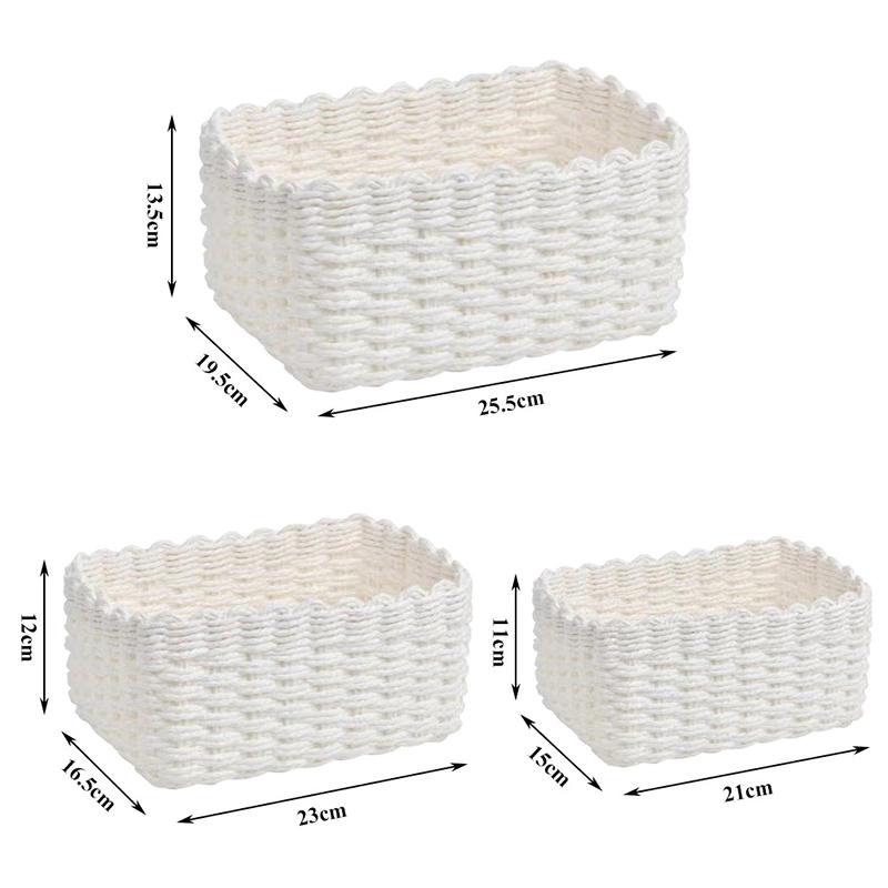 3Pcs Handmade Straw Woven Soft Round Paper Rope Storage Basket For Organizing Decorative Storage Bins Office Storage Box