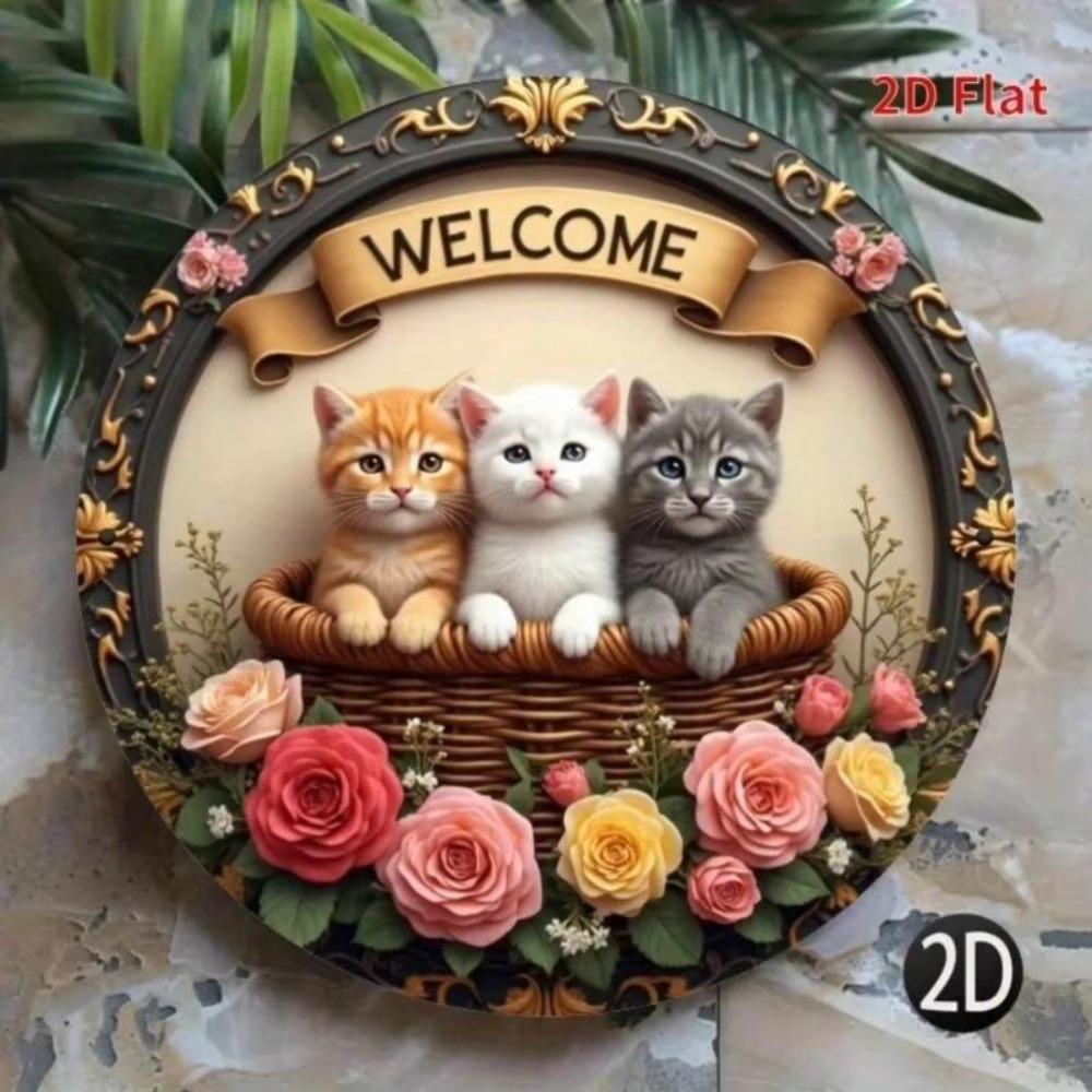 Metal Welcome Sign Wall Art Cat Decor Vintage Three Cats Welcome Symbol