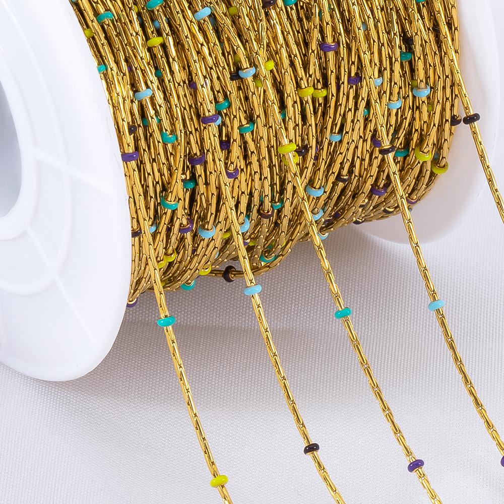 

1M Stainless Steel Gold Wire 1mm Thin Chain With Colored Glass Beads for Bracelets Chain Necklace DIY Jewelry Making Accessories 1meter