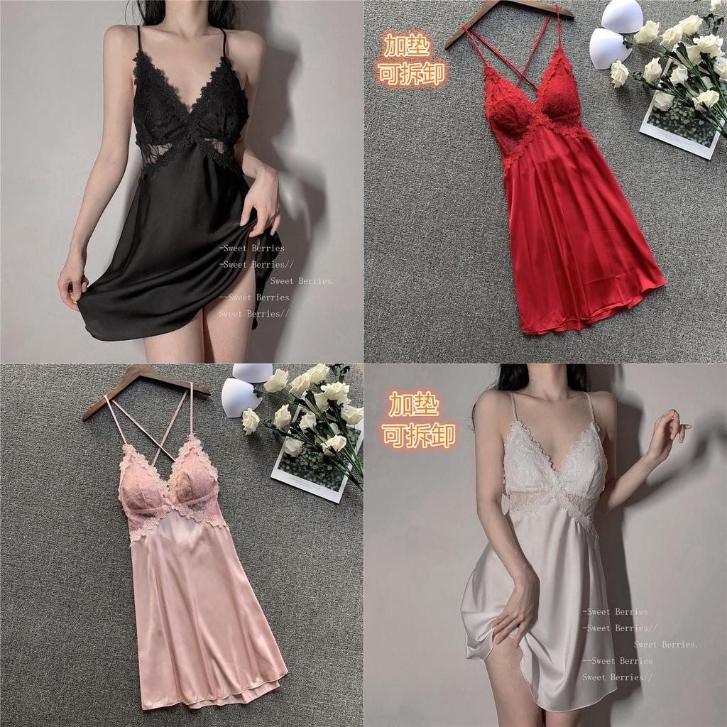 Womens Sexy Lace Deep V Nightdress With Breathable Ice Silk For Sleep And Lounge