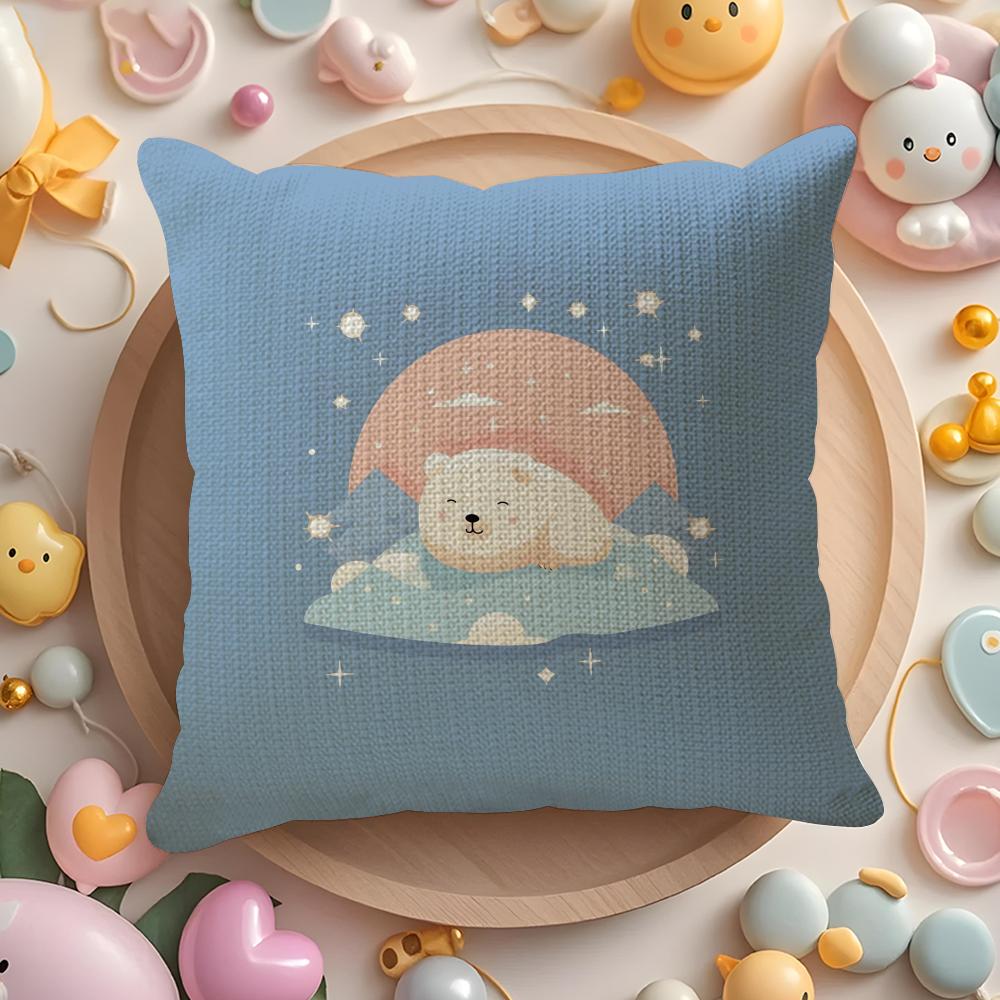 Cute Cartoon White Bear Outfit Pillow Case Pattern Printed Pillowcase for Living Room Sofa Cushion Cover & Bedroom Decor