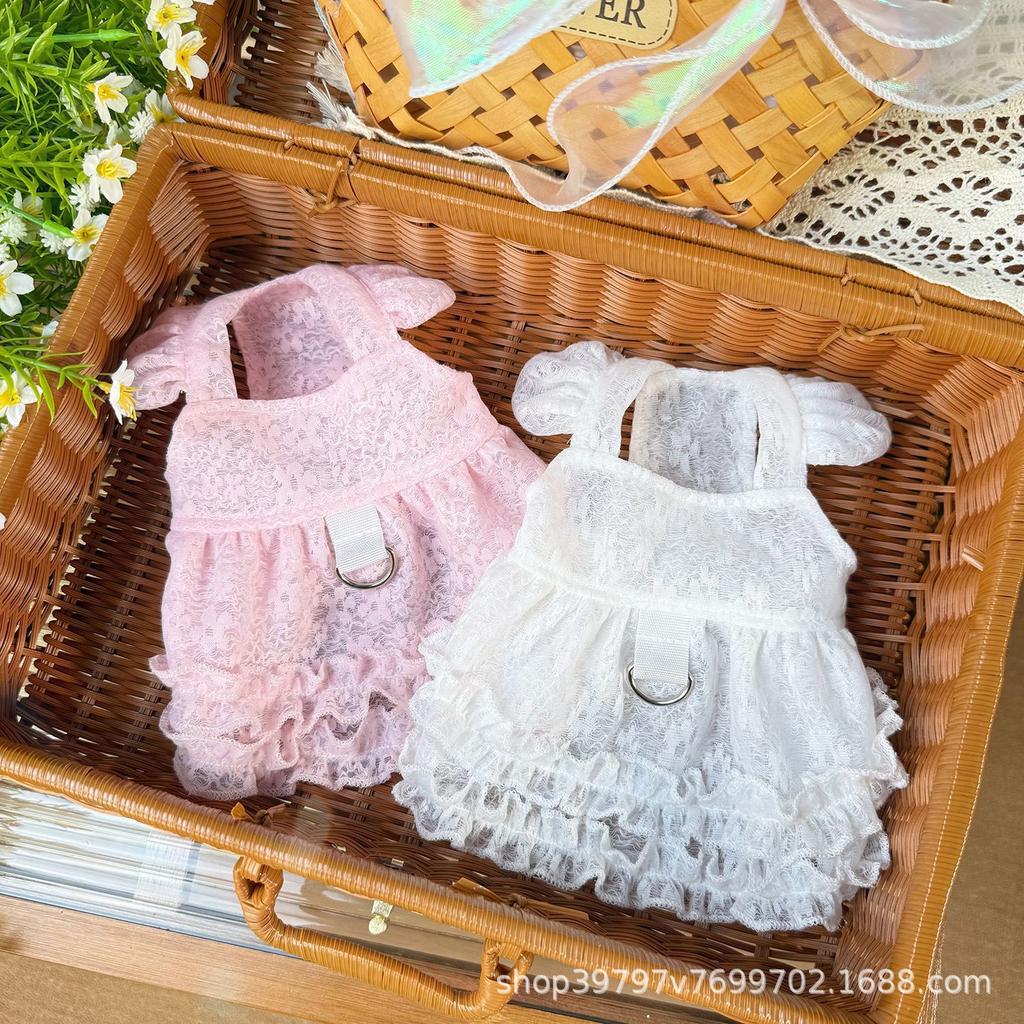 Spring and summer thin mesh flying sleeves princess dress dog cat sunscreen clothes anti-hair loss breathable pet clothing