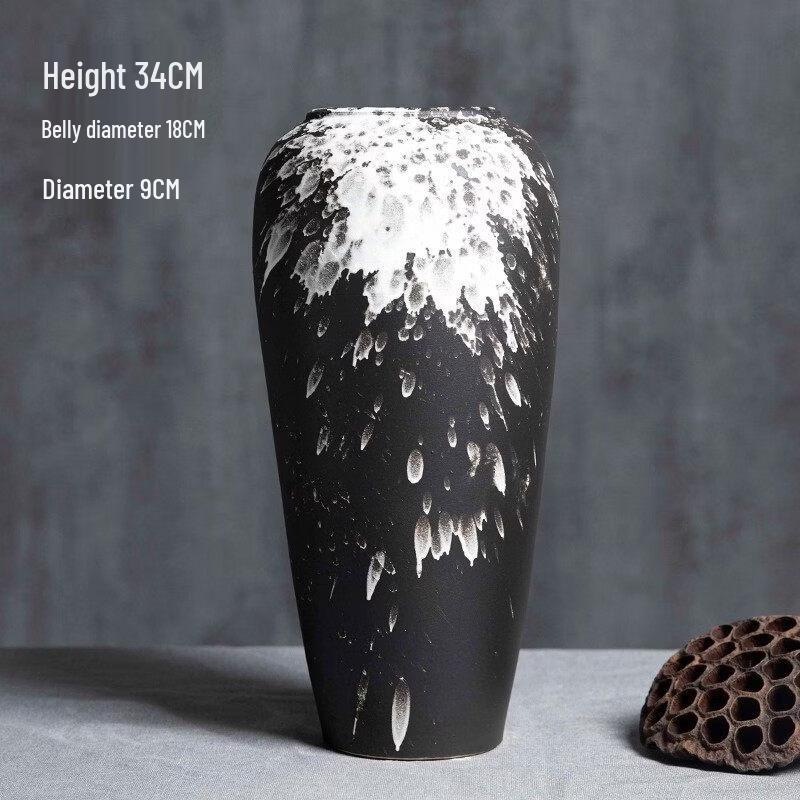 Handmade Ceramic Vase with White & Brown Splash