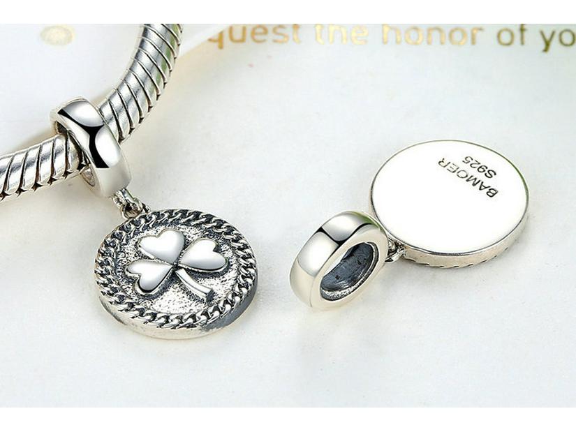 Yinziyun S925 Sterling Silver Clover Pendant Charm Beads SCC039