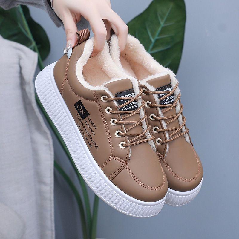 Sports leather cotton shoes velvet waterproof thick-soled winter snow boots women's new thickened warm student casual boots