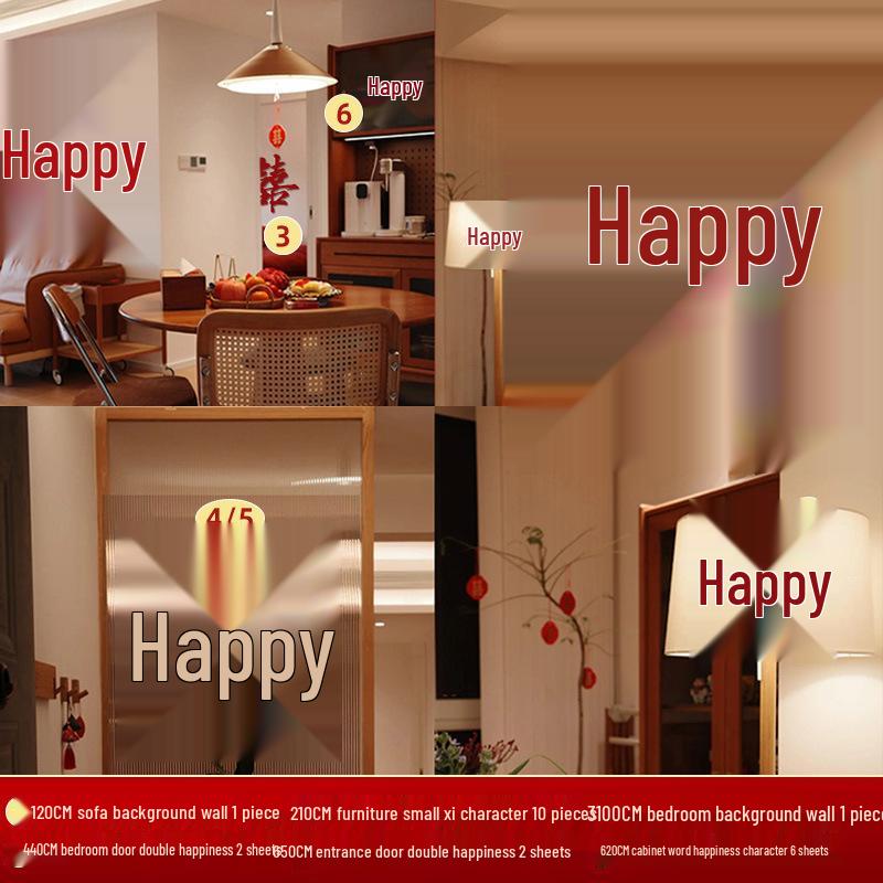 Double Happiness Stickers for Wedding Room Decoration - Perfect for Bride and Groom's Living Room or Bedroom.