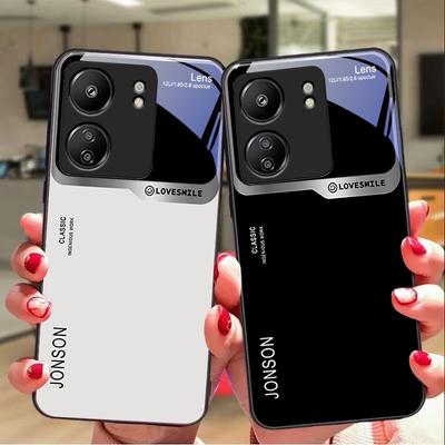 Large Window White For Xiaomi Redmi 13C Note13 12 Pro Plus 5G Note 9 13T Pro POCO X6 F5 F6 Black Tempered Glass Phone Case