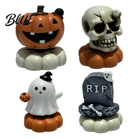 Halloween Party Supplies Spooky Figurine Small Resin Rotating Ghost Skull Pumpkin Gravestone Indoor Ornaments Statue Collectible Tabletop