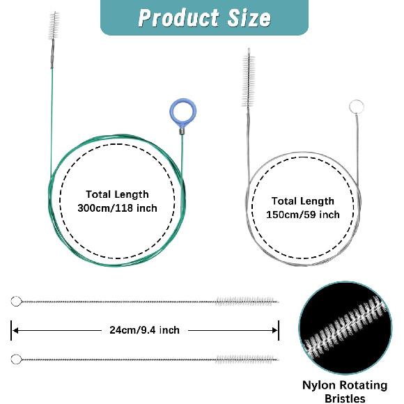 4Pcs Auto Sunroof Drain Cleaning Tools, 118/59 Inch Flexible Brush Long Pipe Cleaners, Tube Cleaning Brush Slim Dredging Tool for Car, Refrigerator,