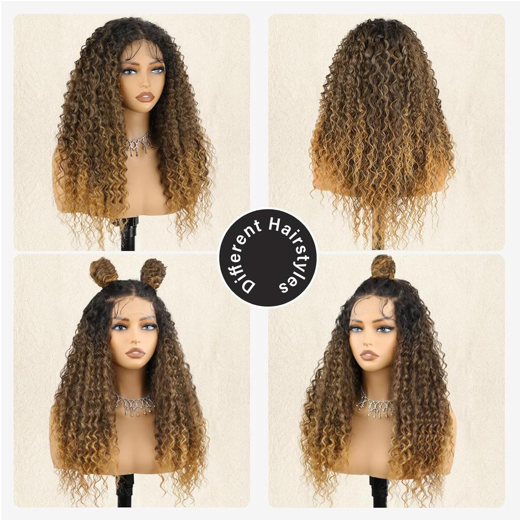 30 Inch Highlight Ombre Lace Front Wig Blonde Curly 13x6 HD Honey Blonde 4/27 Deep Wave Lace Front Wigs Plucked with Baby Hair