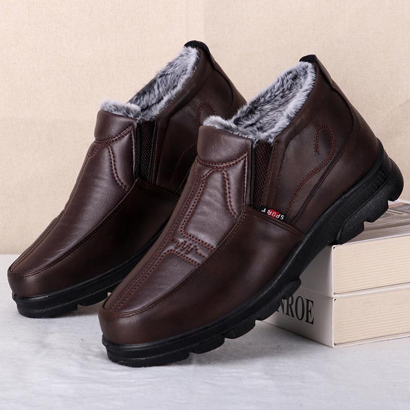 Shoes for Men Winter Fashion Non-slip Cotton Shoes Men's Thickened Leather Waterproof Casual Snow Boots Zapatillas Hombre