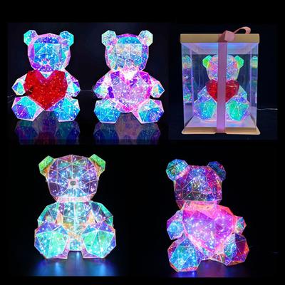 Teddybär Nachtlicht Prismatisch Irisierend LED Bärenlampe DIY Zusammenbau Bunt