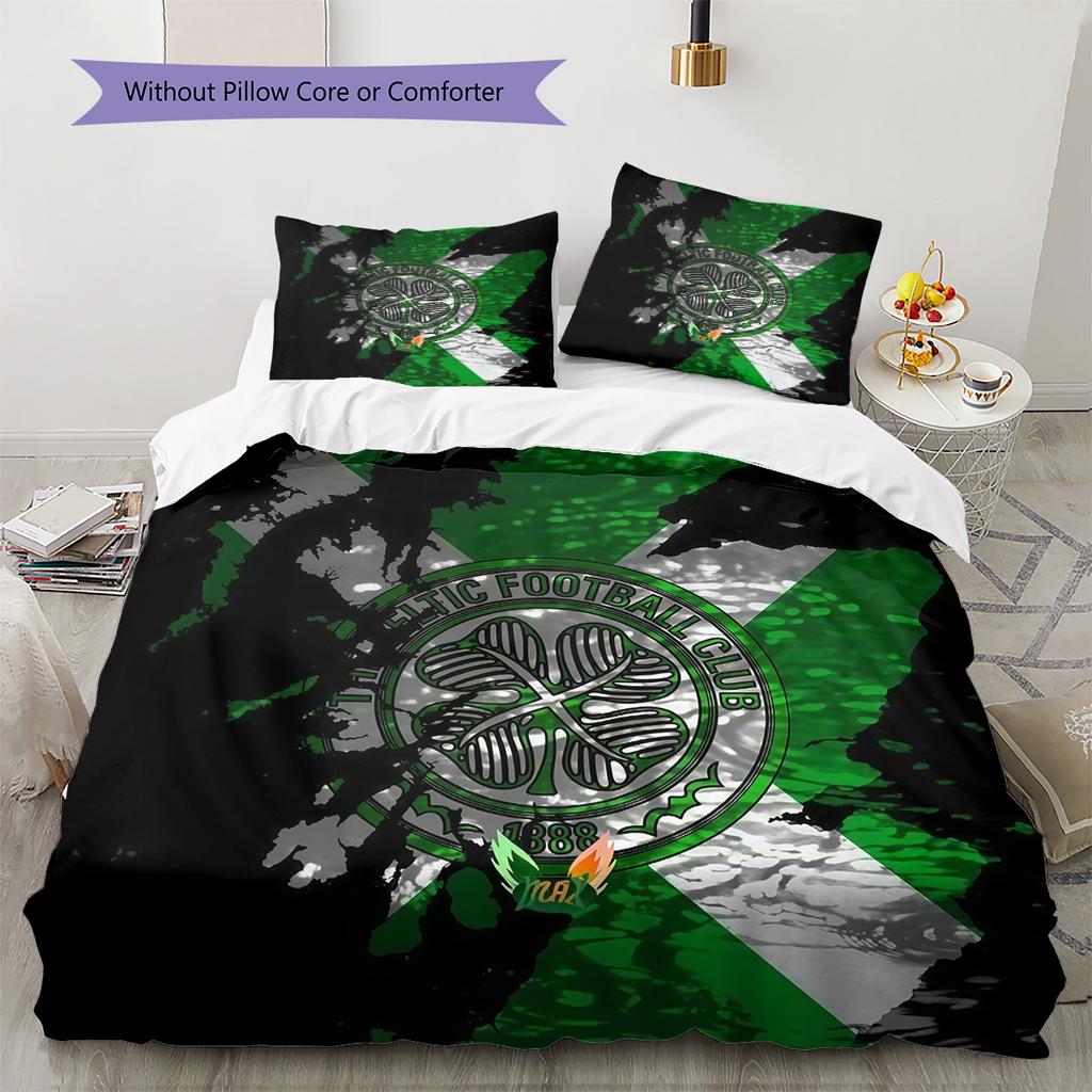 Celtic FC Muster Bettwäsche Tagesdecke Set Heimdekoration Geschenk (1 Bettbezug + 2 Kissenbezüge (ohne Füllung))
