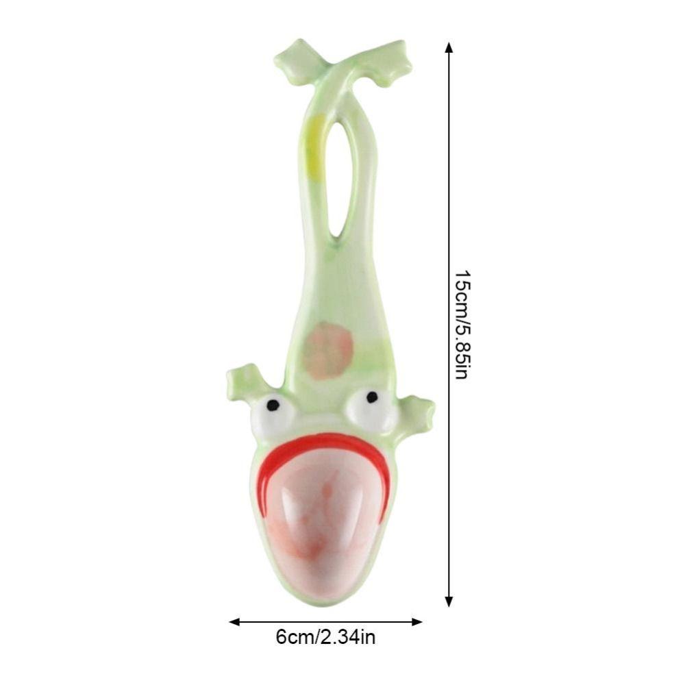 Creative Ugly Frog Design Ceramic Frog Spoon Hangable Handmade Ceramic Dessert Spoon Big Mouth Funny Spoon Eating Drinking Soup
