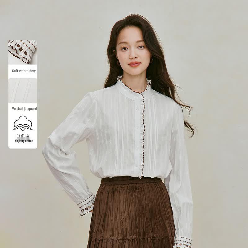 INMAN 100% Xinjiang Cotton Embroidered Long-Sleeve Shirt XL