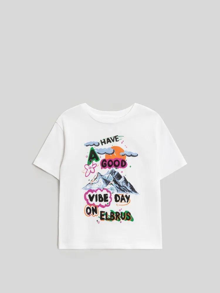 Comfortable Versatile Summer Kids  Cotton Printed T-Shirt Short Sleeve 130cm белый