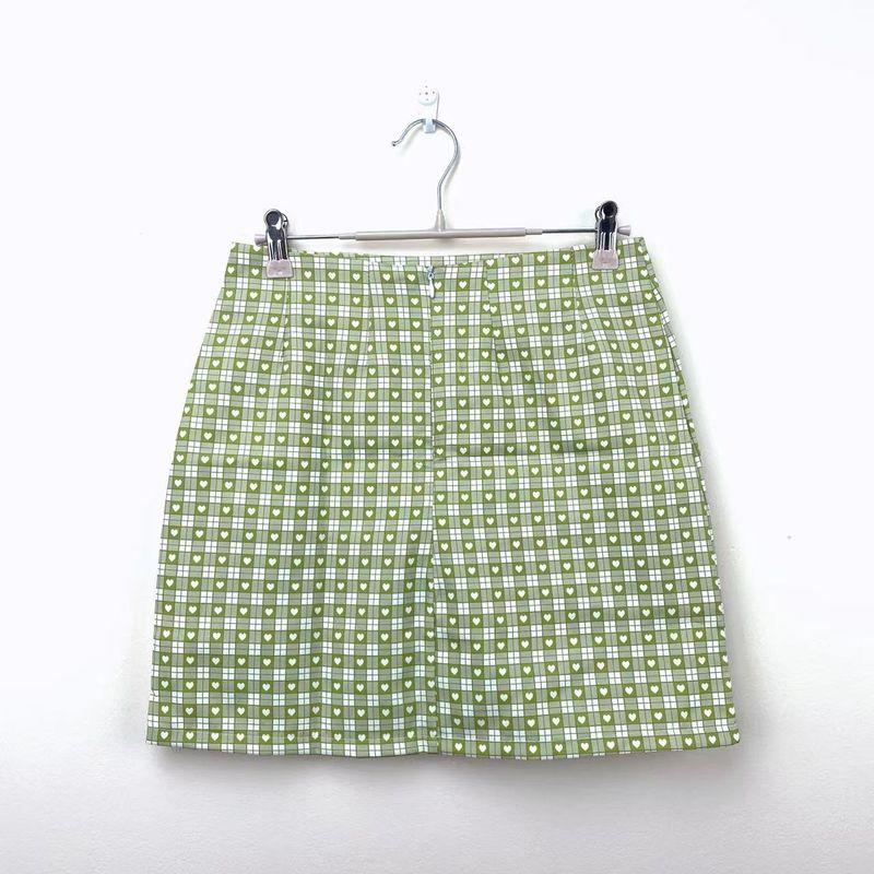 

Fashion Student Sheath Plaid Ribbon Crotch Skirt Lining Green M