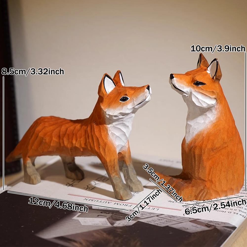 Handcrafted wood carving Fox Statue Cute Fox Figurines Desk Ornament Decorations Accessories Animal Sculpture Home Decor Crafts