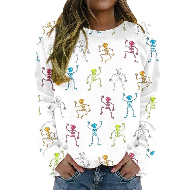 Autumn and winter new women's clothing 3D digital printing fashion casual personality crew neck long sleeve Halloween sweater