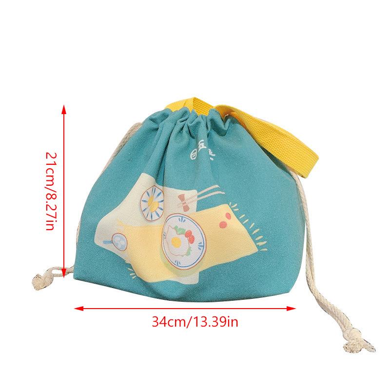 Retro Cute Large Capacity Canvas Drawstring Lunch Bags Creativity Handheld Bento Bag Handbag Portable Storage Bags Gifts