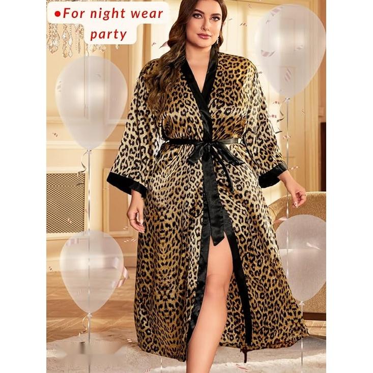 Women's Plus Size Valentines Robe, Sexy Satin Robe Long Sleepwear