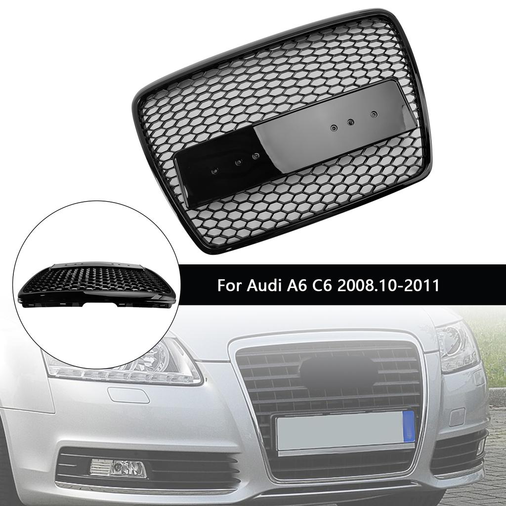 Black Front Honeycomb Bumper Grill Grille Fit A6 C6 2008-2011 Facelift