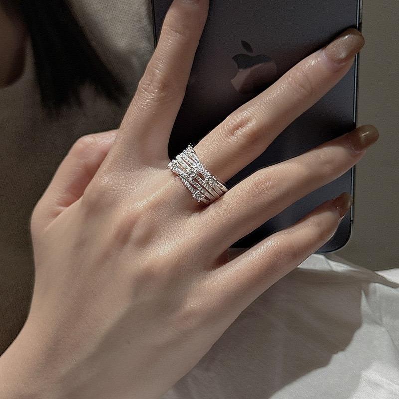 925 Sterling Silver Rings For Women Geometric Fine Jewelry Finger Adjustable Simple Interware CZRing For Party Birthday Gift