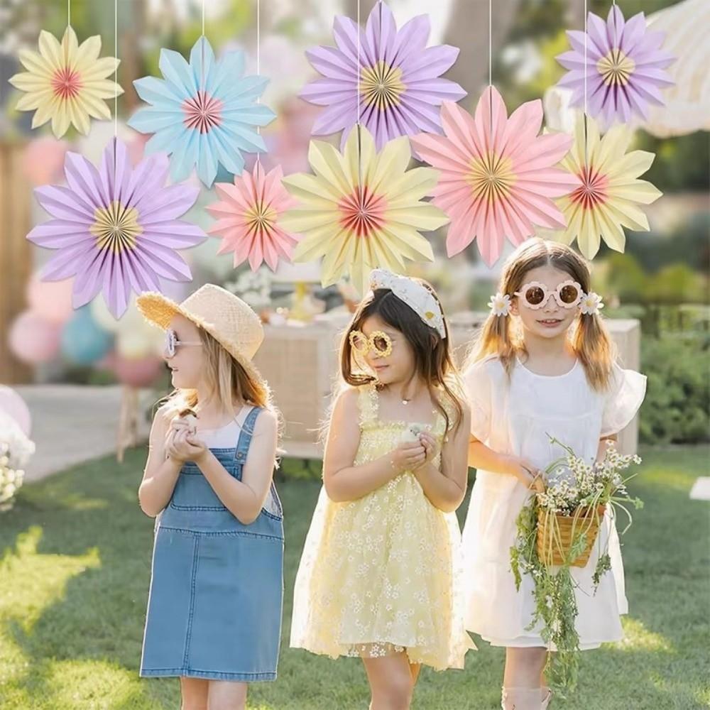 9pcs/set Multicolor Sunflower Paper Fan 20/25/35CM Flower Wreath Holiday Theme Decorations