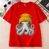 Cute Octopus Beanie T Shirt Ocean Animal TShirt Vintage Octopus Tees Casual Round Neck Printed Cotton Short Sleeve Tshirts
