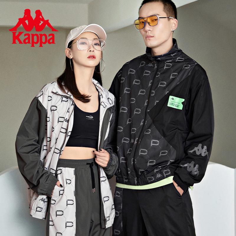 Kappa Player's Vintage Woven Jacket, Couple's Color Blocked Cardigan Sweatshirt for Men and Women