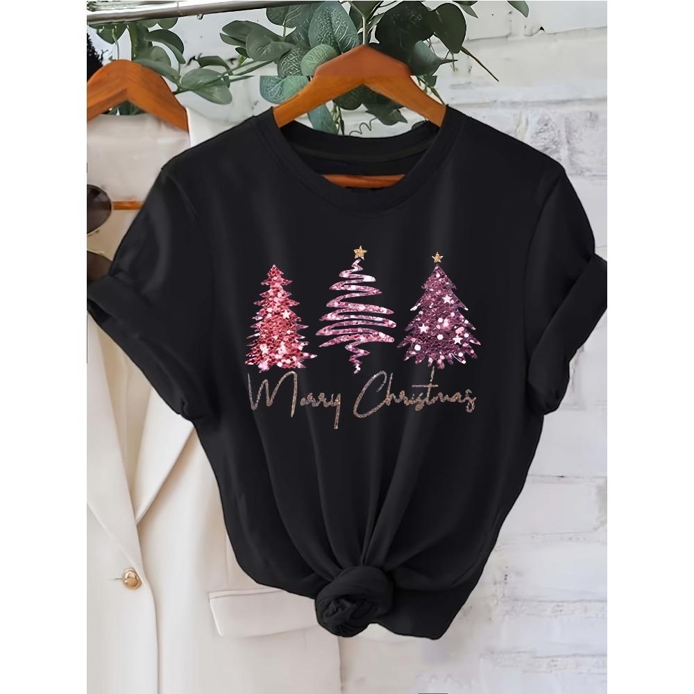 Christmas Themed Printed Short Sleeve TShirt with Three Christmas Fashion Print WoUnisexs Top Casual Wear Summer Fashion Clothing