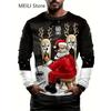 Christmas Muscle Print Tee Men's Clothing Casual Streetwear 3D Printed Top Christma Long Sleeve Oversize O-Neck T-Shirts for Men