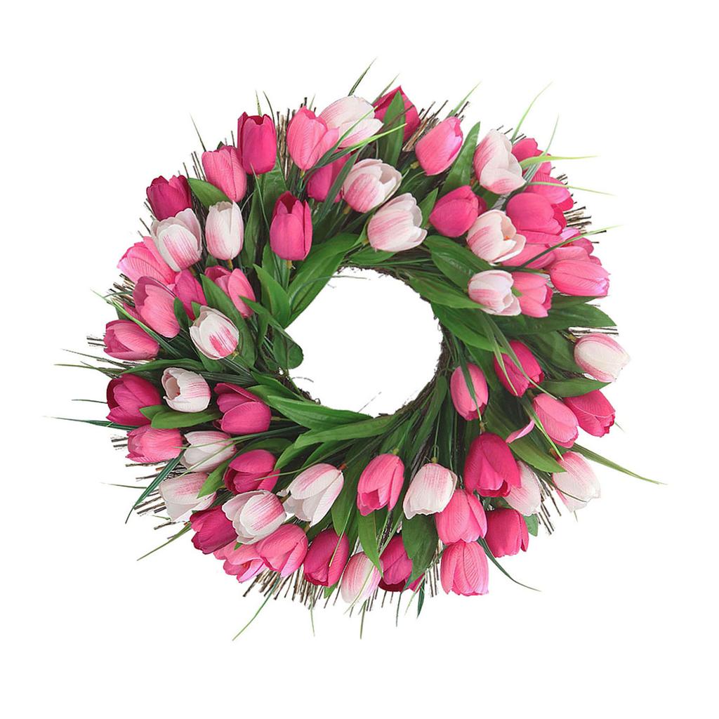 Flower Wreath for Front Door Realistic Fade Resist Artificial Spring Wreath for Indoor Outdoor Home Decor Pink White