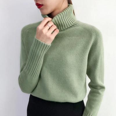 Cashmere Knitted Sweater Women Autumn Winter Korean Turtleneck Long Sleeve Pullover Female Jumper Green Knitwear