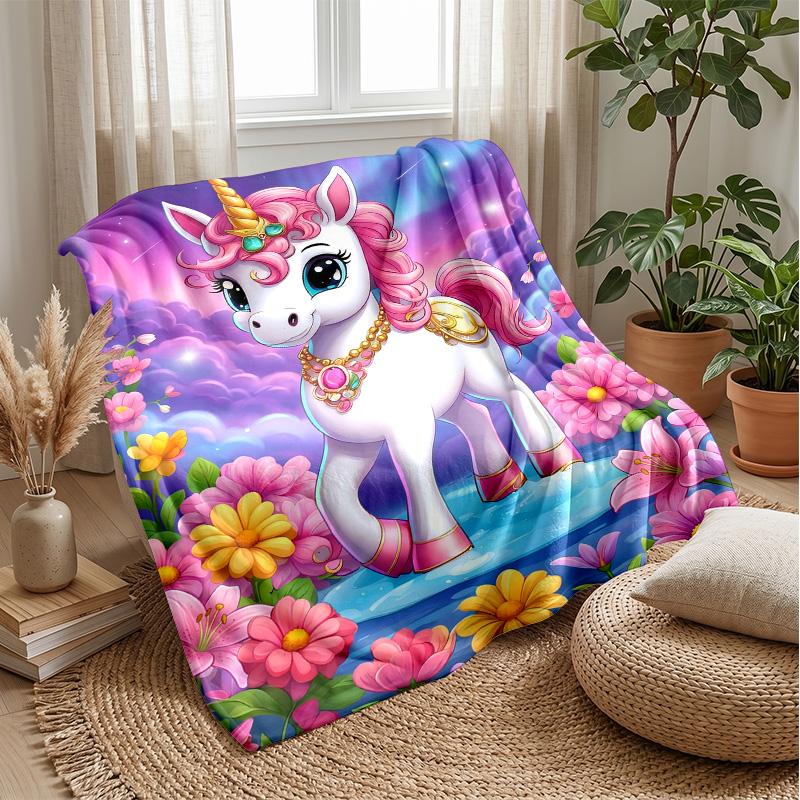 Magical Unicorn Theme Blanket Lightweight Warm Flannel Blanket Decorative Throw Blanket for Home Decoration