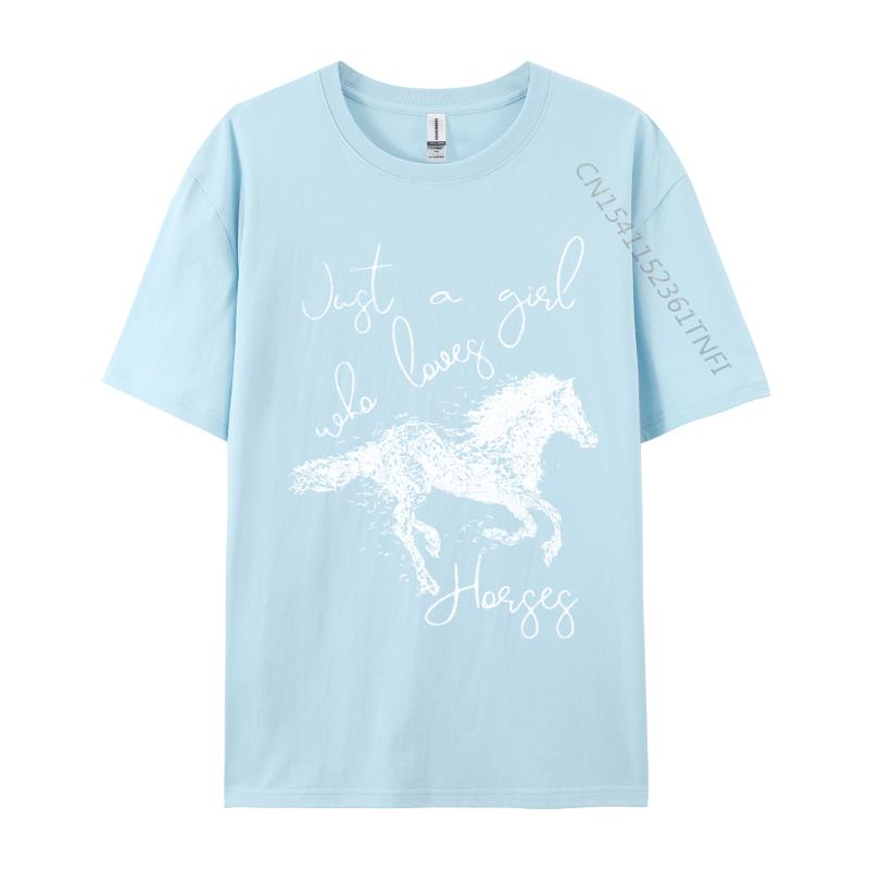 Just A Girl Who Loves Horses Jumping Horse White Silhouette TShirts Funny Tops Tees O Neck New Year Day Pure Cotton