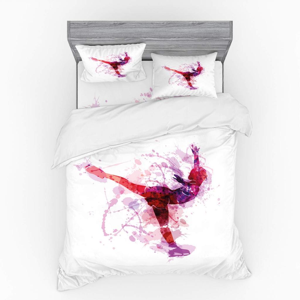 Ice Skating Duvet Cover Set For Kids Teens Queen Size Lightweight Down Quilt Covers 2 Pillowcases 1 Comforter Cover No Comforter