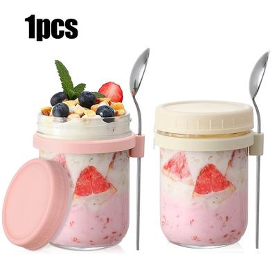 Overnight-Oats-Behälter mit Deckel und Löffeln. Einmachgläser aus Glas für Overnight-Oats, luftdichte Gläser mit großem Fassungsvermögen