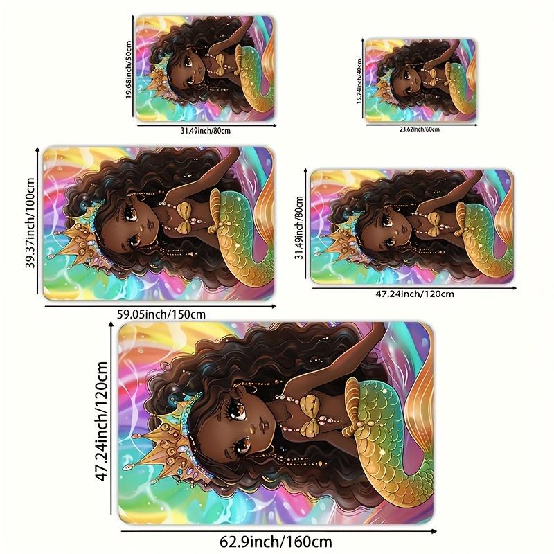 Cartoon Mermaid Print Mat Set, 8mm Thick Non-Slip Machine Washable Rug for Bathroom Kitchen Living Room Bedroom Indoor Decor