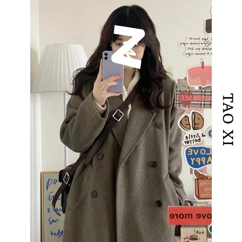 

Черное шерстяное пальто женское длинное зимнее новое студенческое корейская версия свободное тонкое толстое шерстяное пальто. 3XL