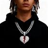 Fashion Wind Alloy Full Diamond Couple Love Pendant Necklace Men'S And Women'S Hip Hop Broken Heart Pendant Chain
