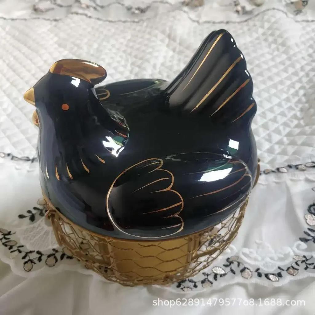 Cute Hen-shaped Egg Storage Basket Metal Wrought Iron Egg Basket with Lid Kitchen Food Debris Storage Container Home Decoration