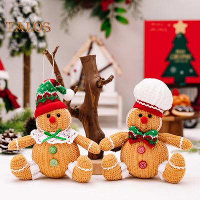Christmas Gingerbread Man Doll Plush Stuffed Gingerbread Boy Girl Figure with Chef Hat Santa Hat Soft Toy for Christmas Party Decor